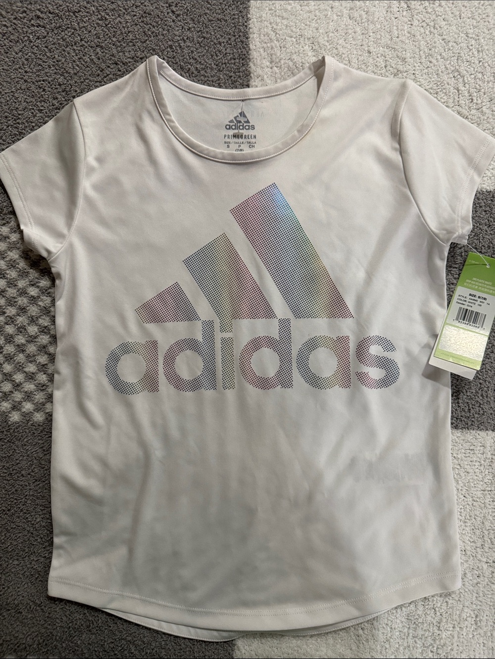 adidas White Short Sleeve Tee with Iridescent Logo